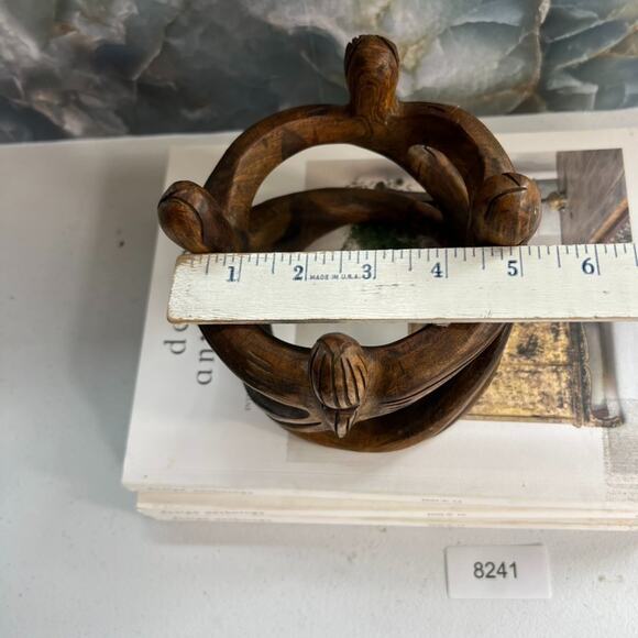 Abstract Handcarved Candle Holder Wooden Circle of Friends 5" Tall - Picture 12 of 12